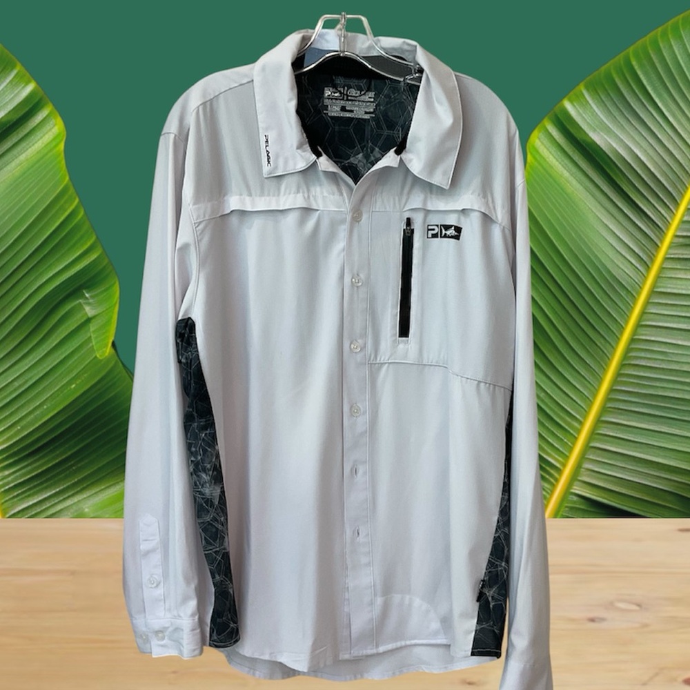 Pelagic Pro Eclipse Guide Fishing Button Up Shirt Performance UPF White Mens L